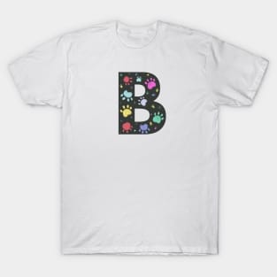 B letter  with colorful paw print T-Shirt